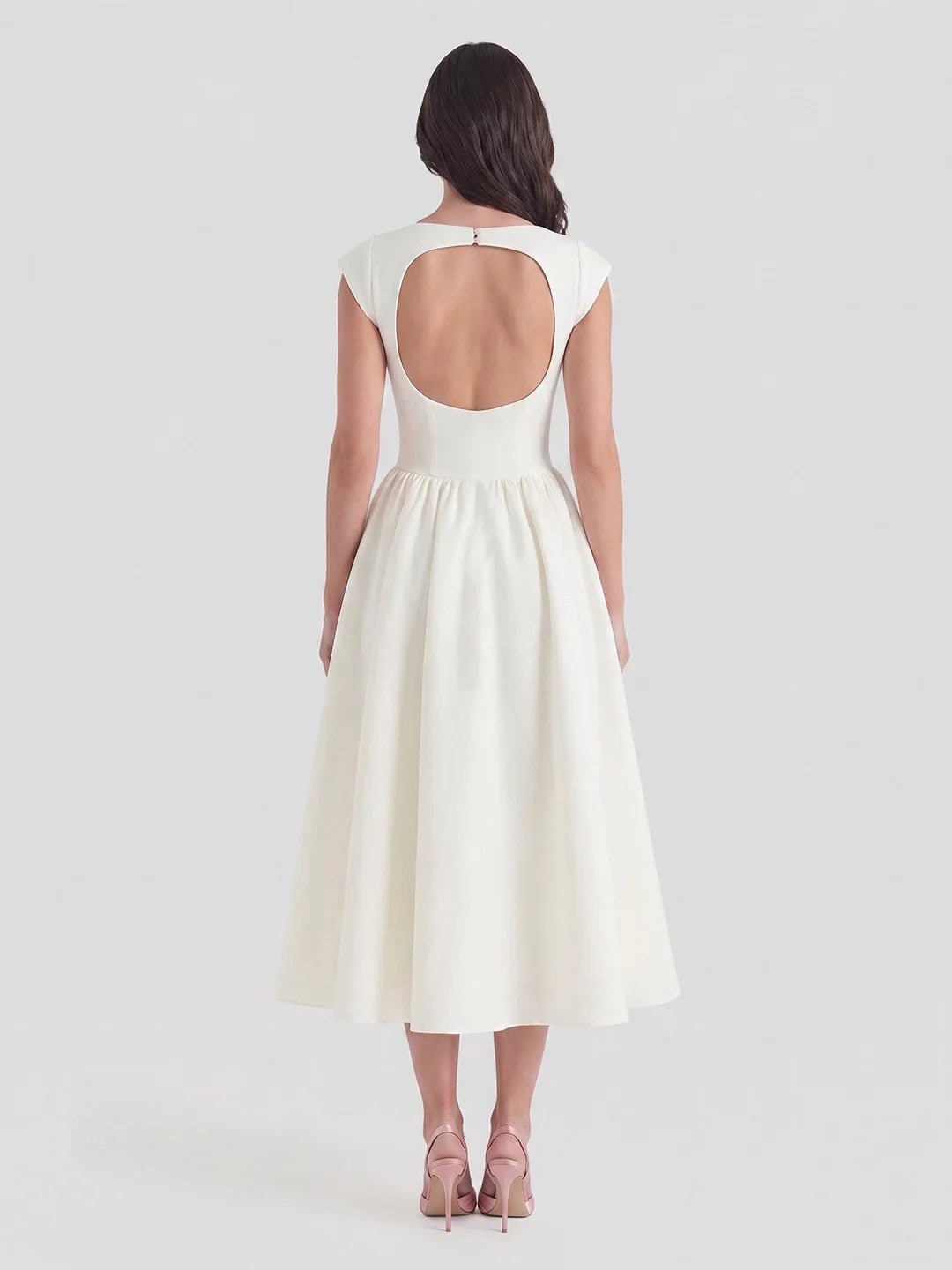 Women's Bateau Neck Cap Sleeve Satin Full Skirt Midi Dress
