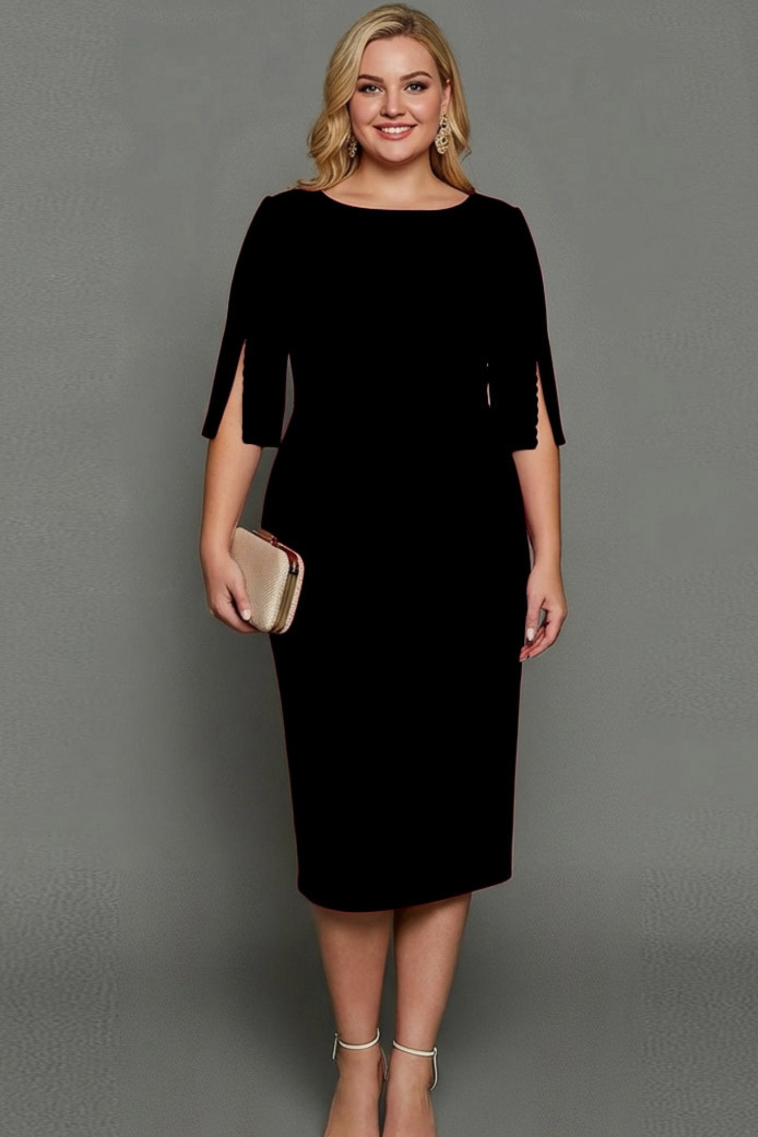 Women's Bateau-Neck Pearl-Trim Sheath Midi Formal Dress