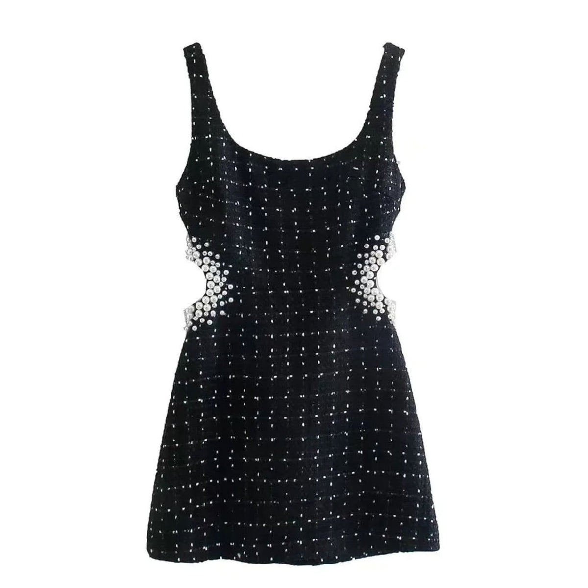 Women's Black Sequin Beaded Cutout Mini Dress - Black