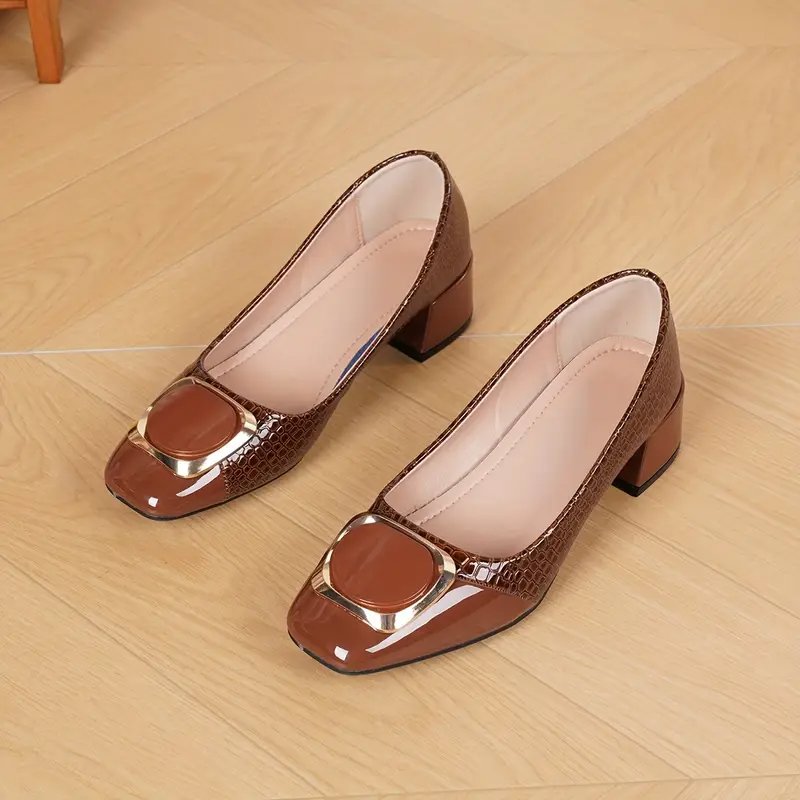 Women's Block Heel Loafers Slip-On Comfort Croc Pattern