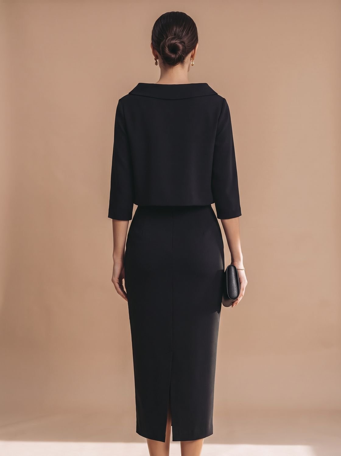 Women's Boat Neck Top Midi Skirt Two-Piece Crepe Co-ord Set