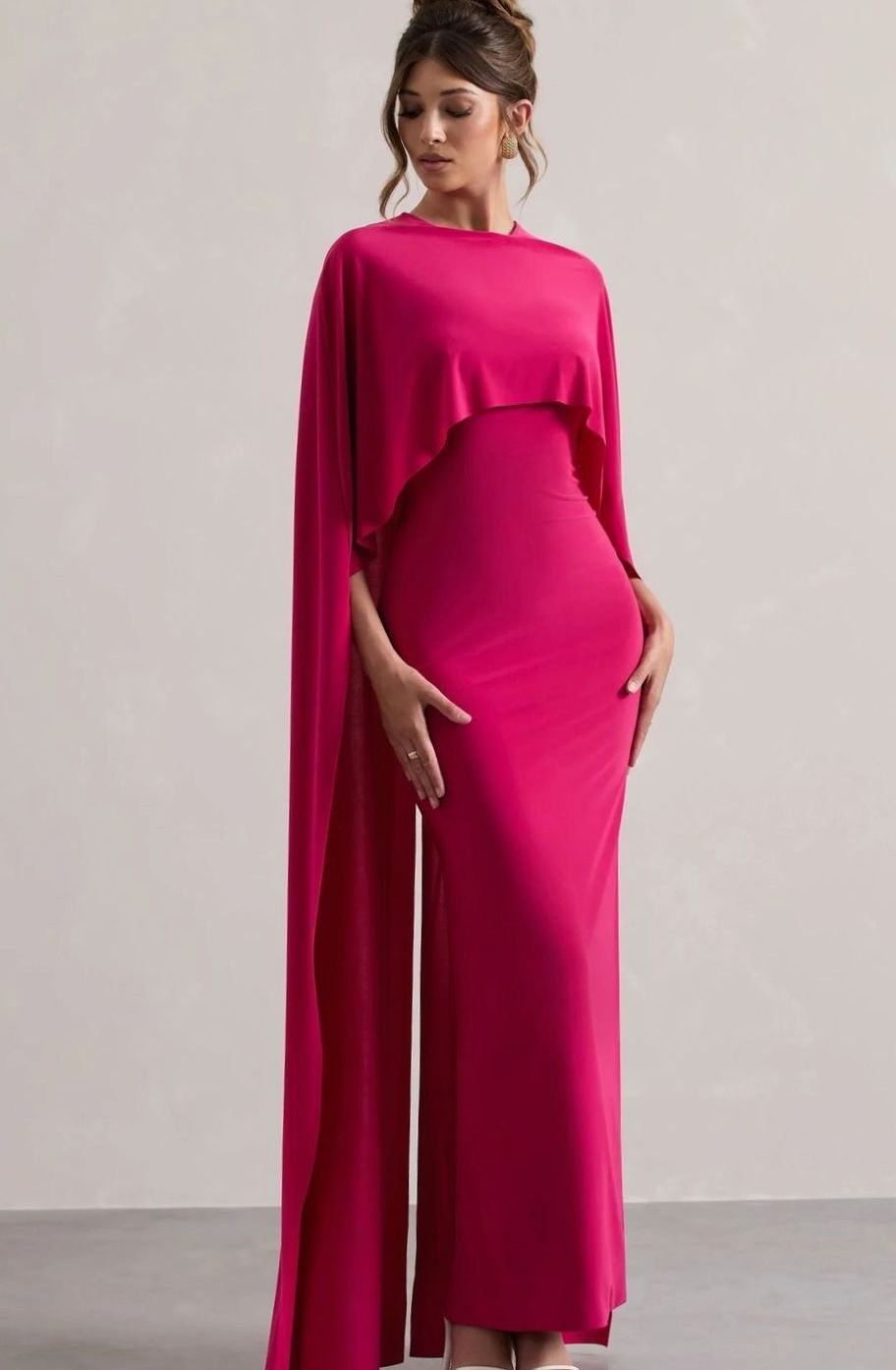 Women's Bodycon Cape-Sleeve Stretch Jersey Maxi Dress - Pink