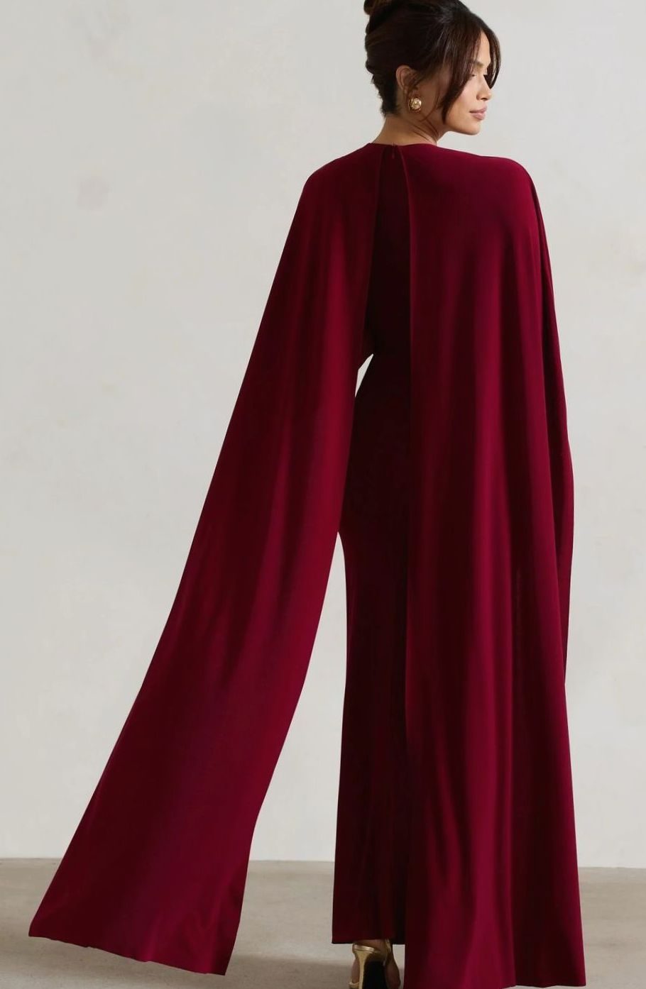 Women's Bodycon Cape-Sleeve Stretch Jersey Maxi Dress