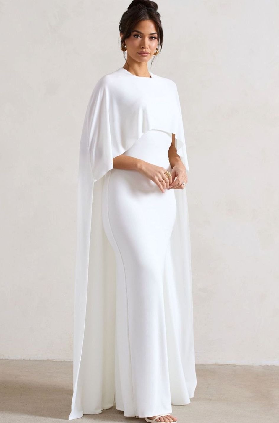 Women's Bodycon Cape-Sleeve Stretch Jersey Maxi Dress - White