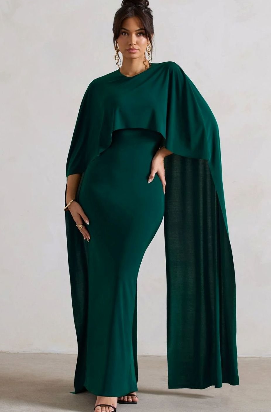 Women's Bodycon Cape-Sleeve Stretch Jersey Maxi Dress