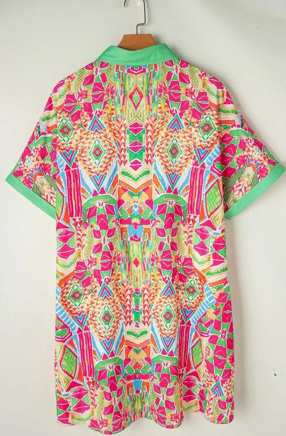Women's Boho Print Button-Down Short Sleeve Shirt Dress