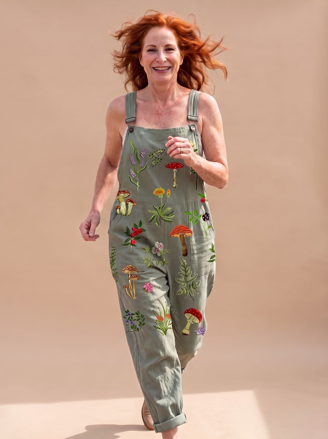 Women's Botanical Print Relaxed Wide-Leg Sleeveless Jumpsuit