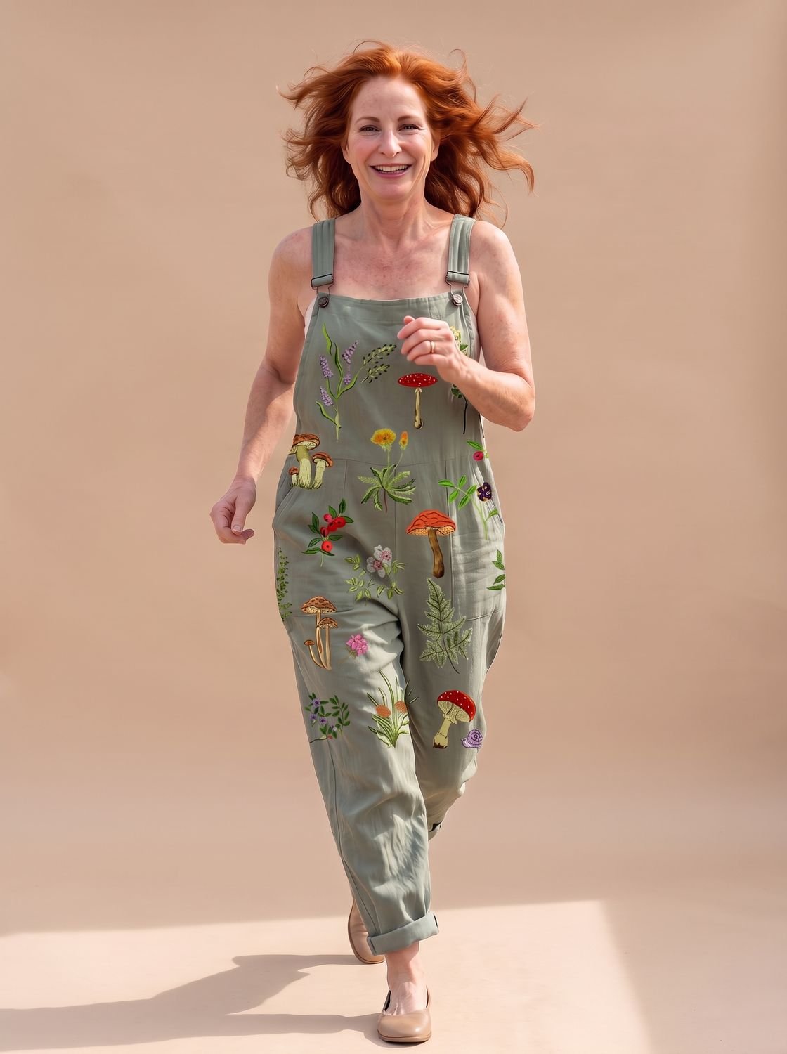 Women's Botanical Print Relaxed Wide-Leg Sleeveless Jumpsuit