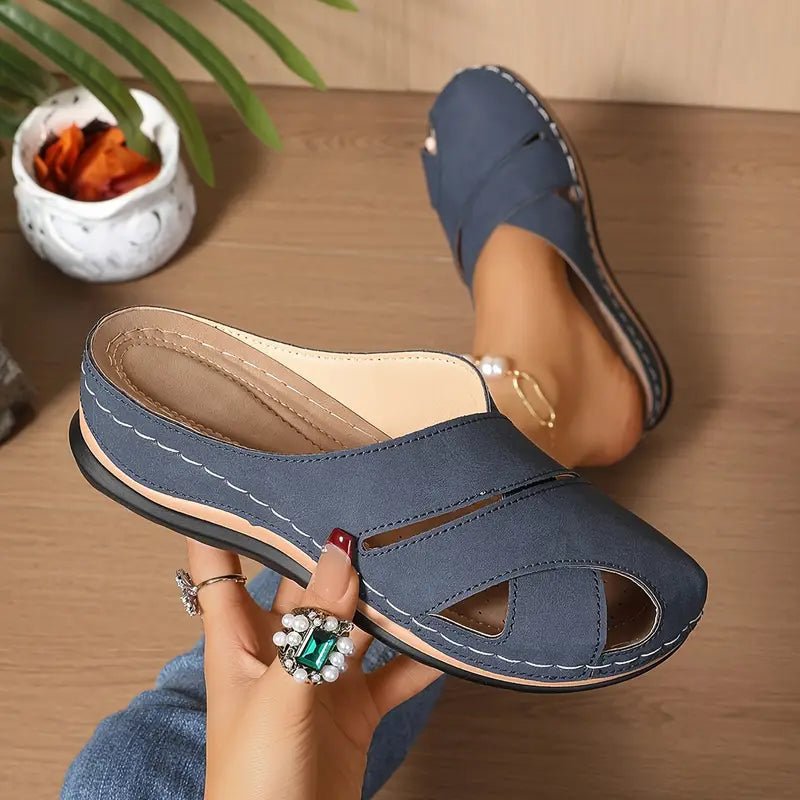 Women's Breathable Cross-Strap Cushioned Slide Sandals - Blue