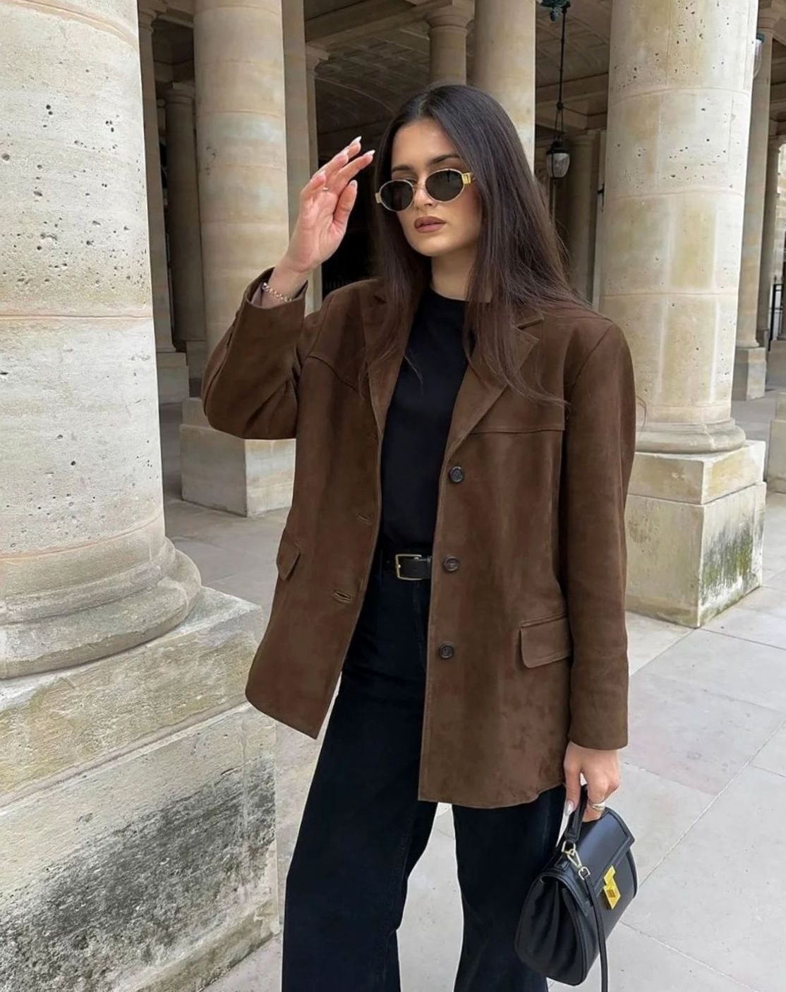 Women's Brown Suede Relaxed-Fit Button-Up Blazer
