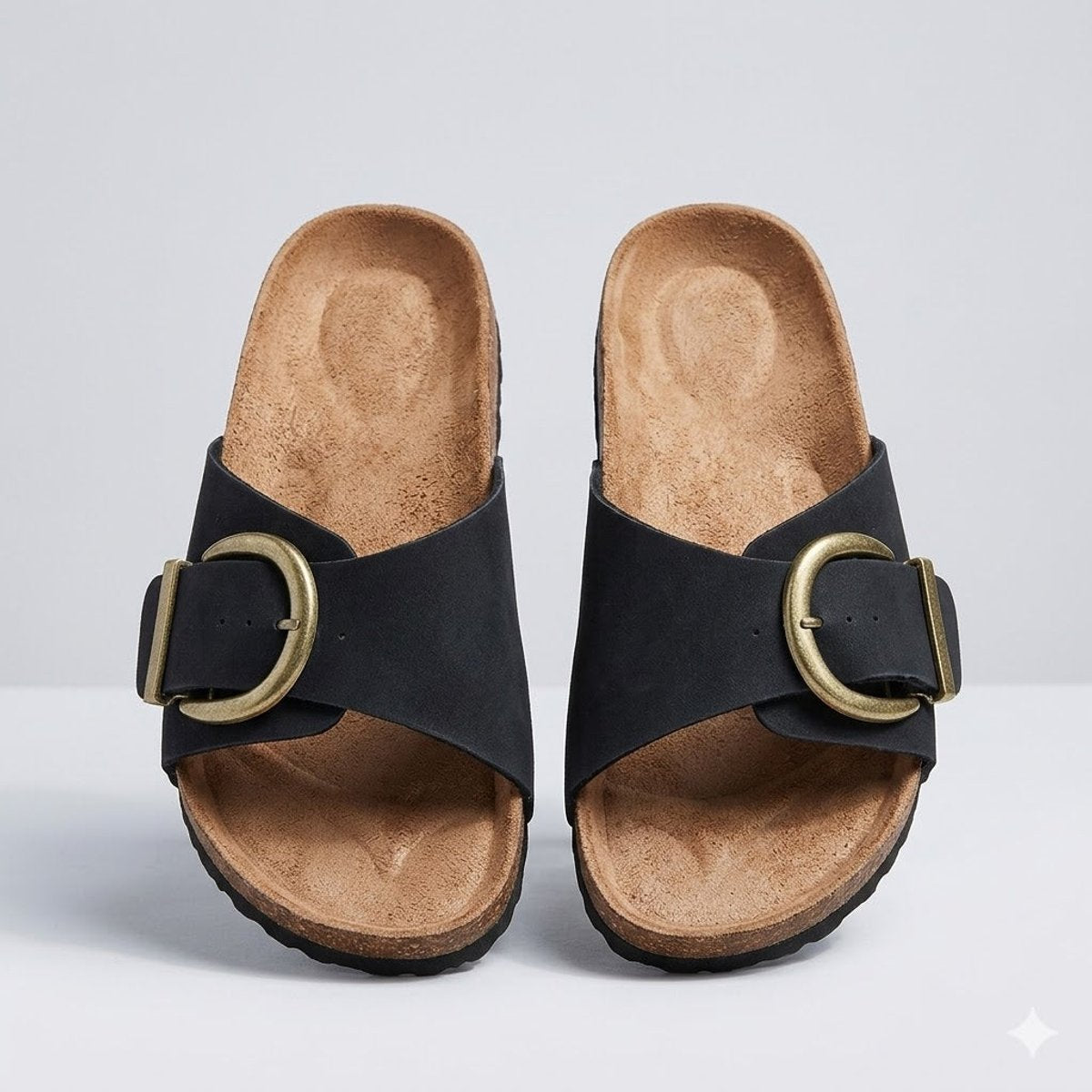 Women's Buckle Slip-On Comfort Sandals Cork Flatbed Open Toe