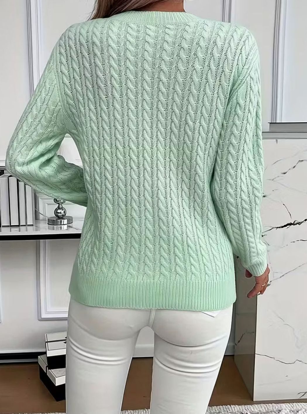 Women's Cable-Knit Crew-Neck Lightweight Sweater Pullover