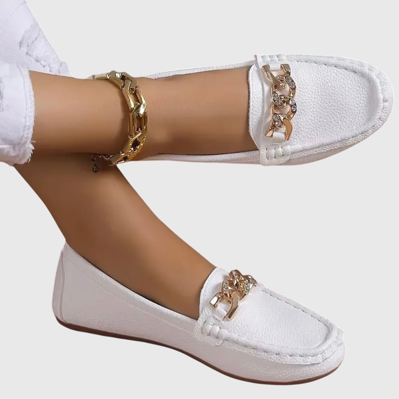 Women's Chain Detail Loafers Slip-On Comfort White - White