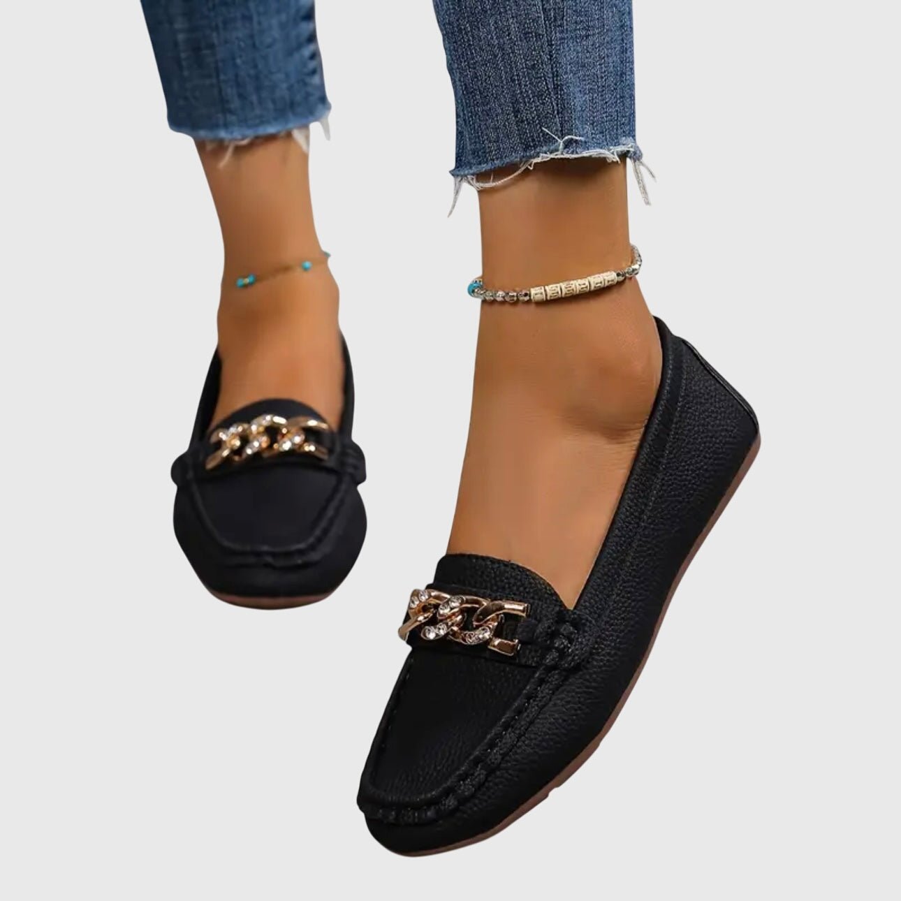 Women's Chain Detail Loafers Slip-On Comfort White - Black