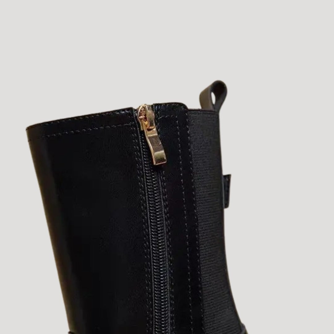 Women's Chunky Mid-Calf Leather Boots