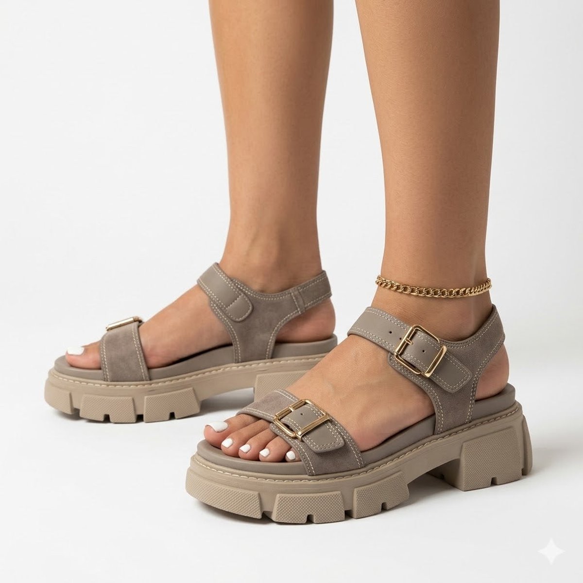 Women's Chunky Platform Buckle Comfort Sandals Open Toe - Beige