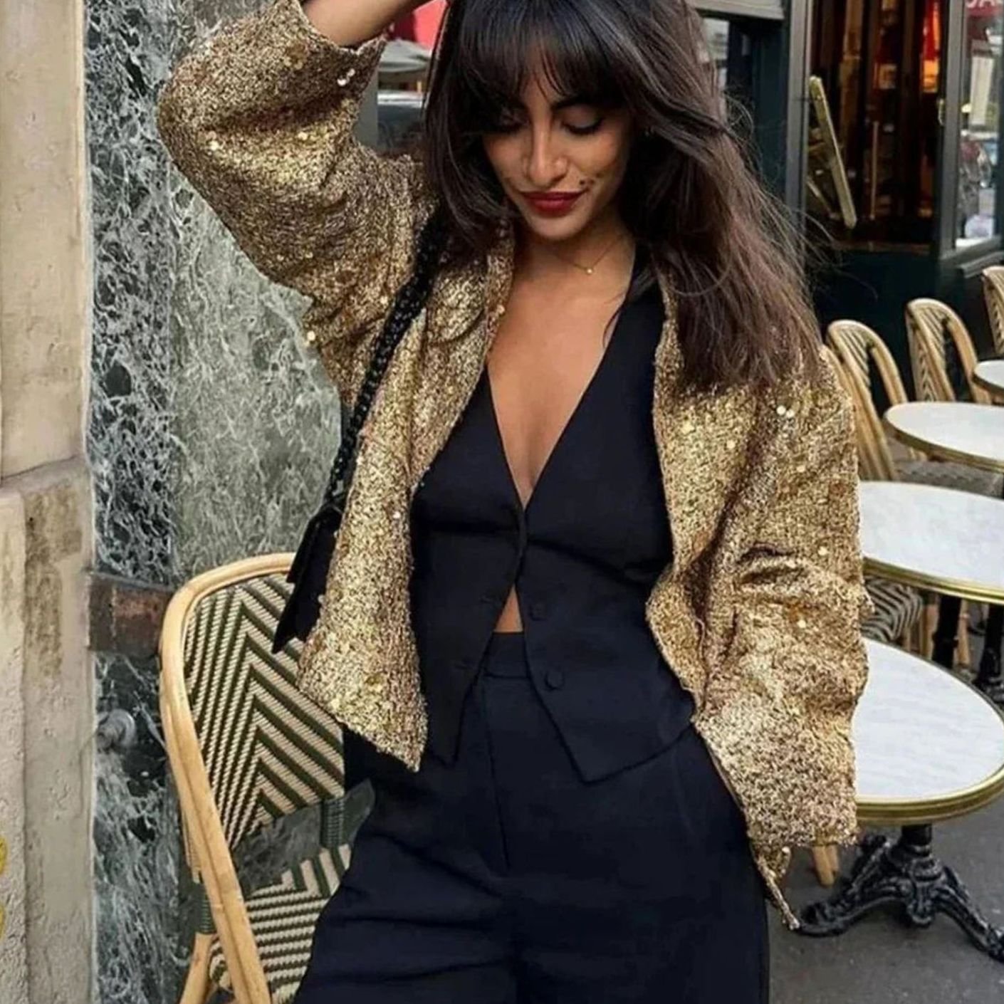 Women's City Chic Sequin Tweed Blazer Jacket
