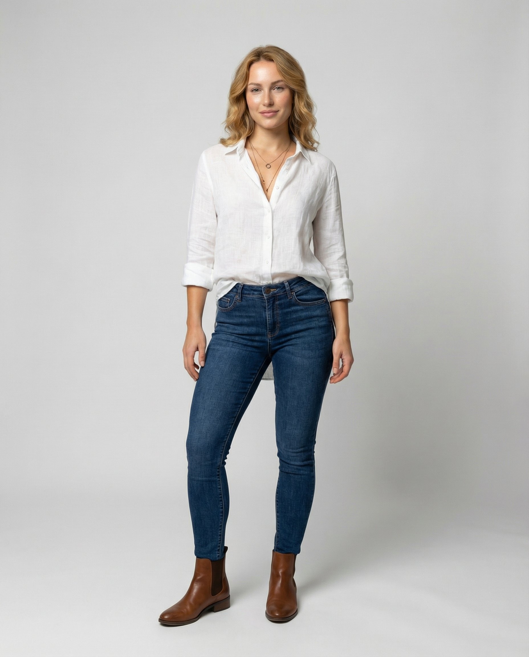Women's Classic-Collar Three-Quarter-Sleeve Linen Shirt