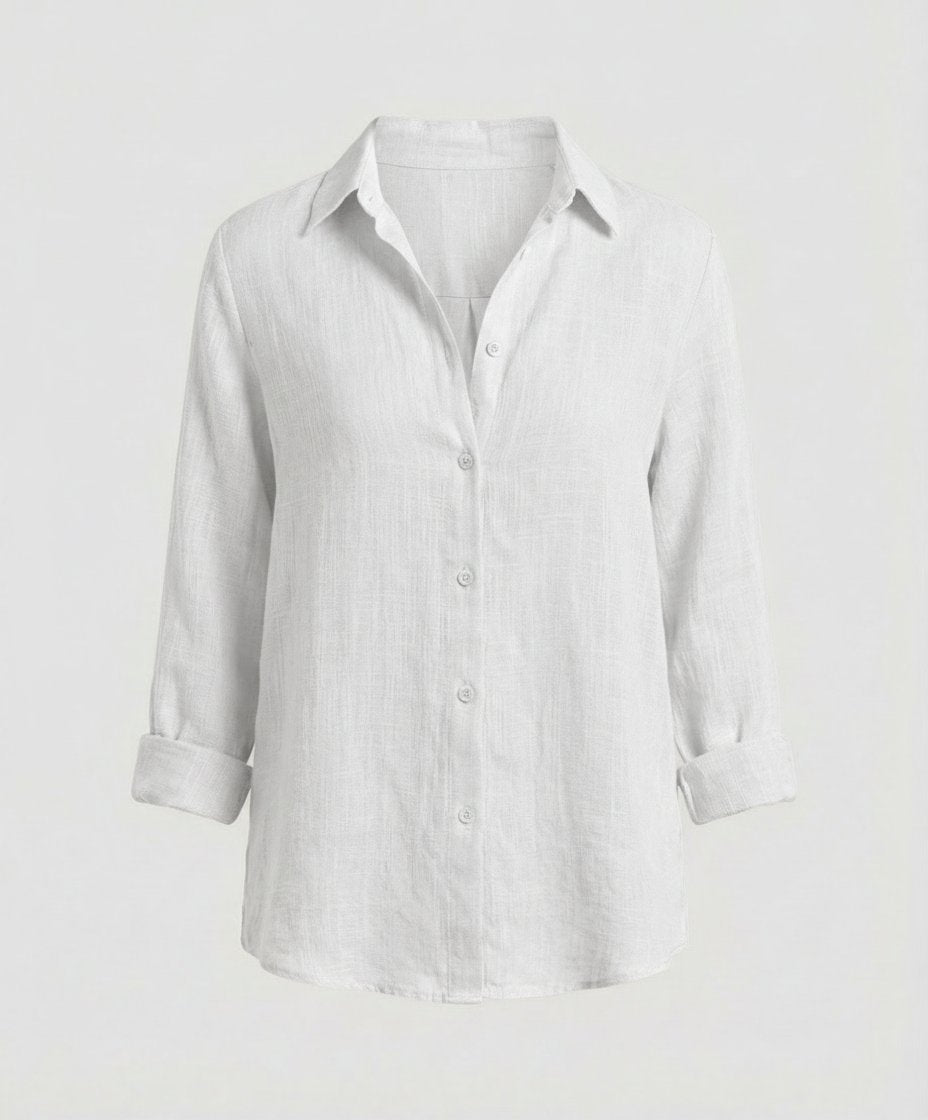 Women's Classic-Collar Three-Quarter-Sleeve Linen Shirt