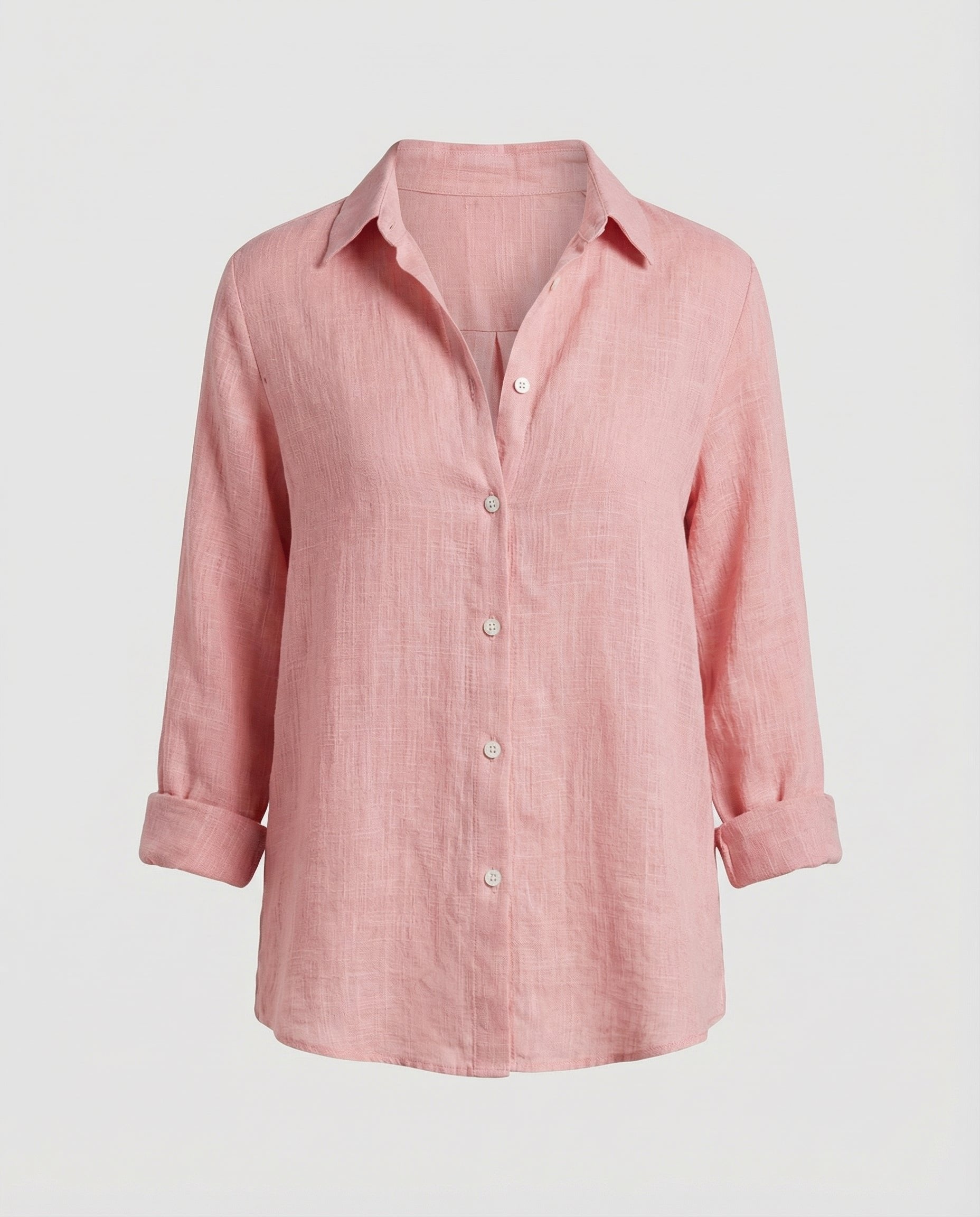 Women's Classic-Collar Three-Quarter-Sleeve Linen Shirt - Pink