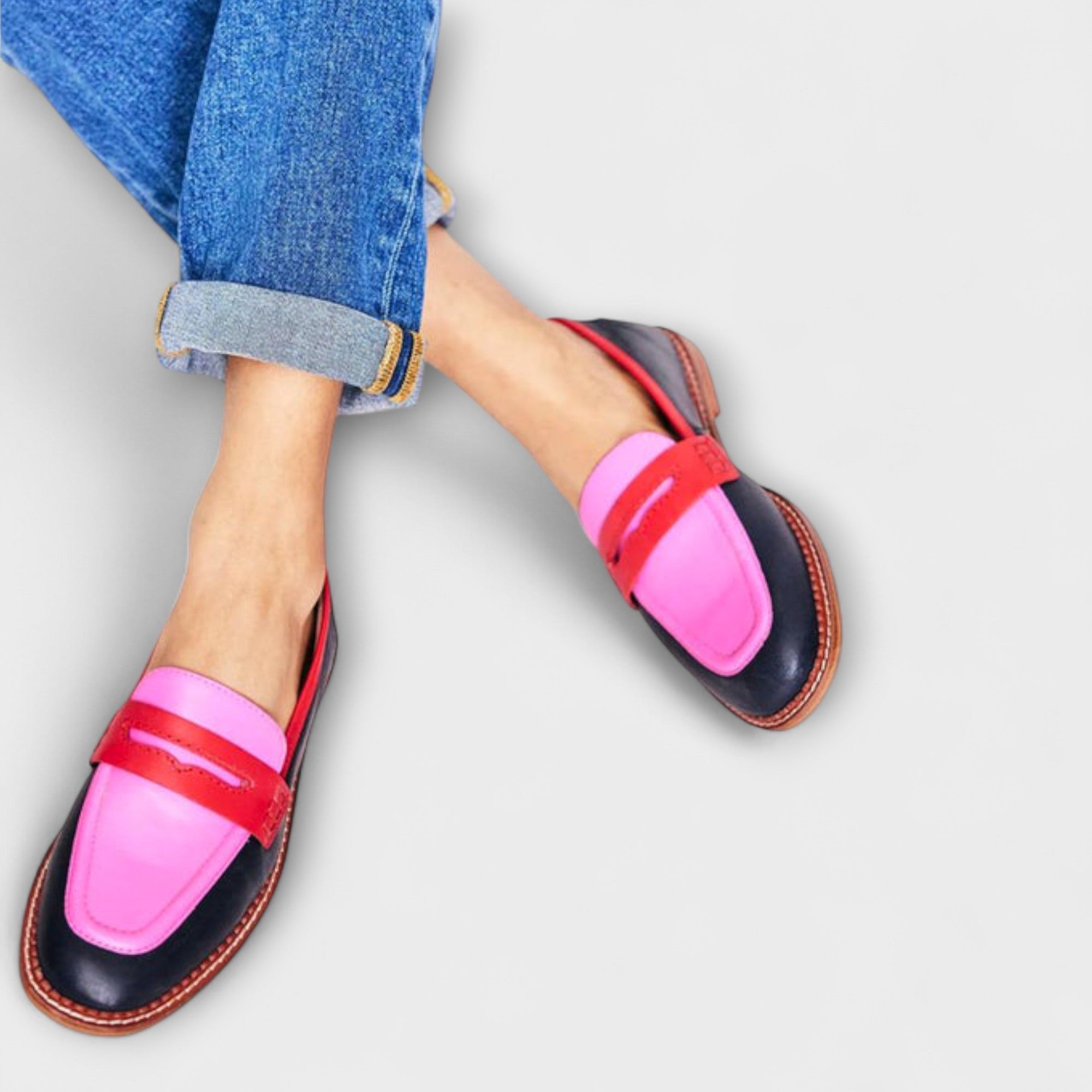 Women's Colourblock Leather Penny Loafers - Multicolored