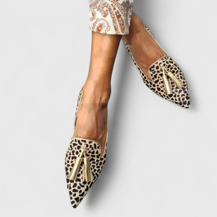 Women's Comfort Loafers Leopard Print Tassel Slip-On - Gold