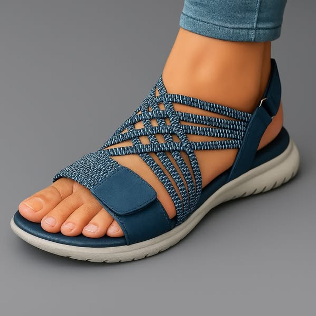 Women's Comfort Sandals Orthopedic Open-Toe Woven Elastic Slingback - Blue