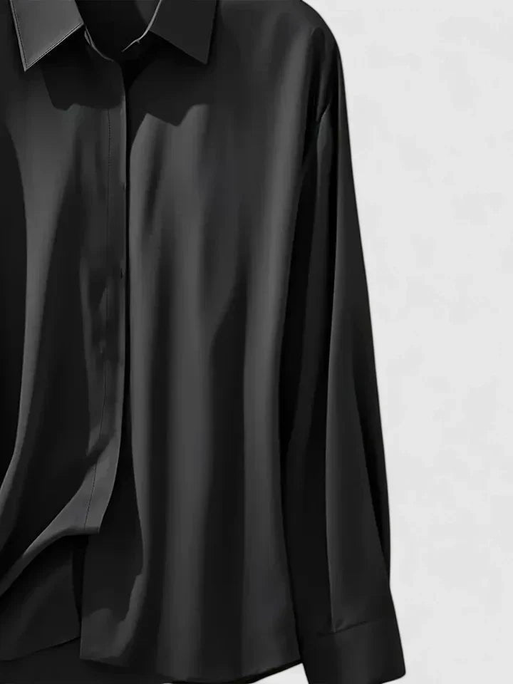 Women's Concealed-Placket Satin Long-Sleeve Button-Down Shirt