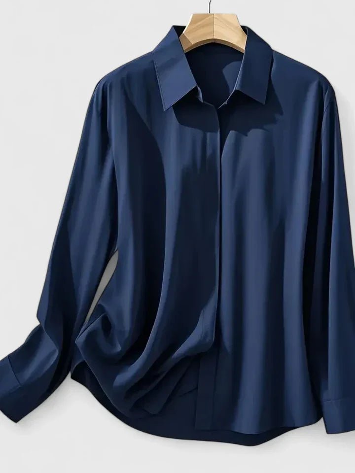 Women's Concealed-Placket Satin Long-Sleeve Button-Down Shirt