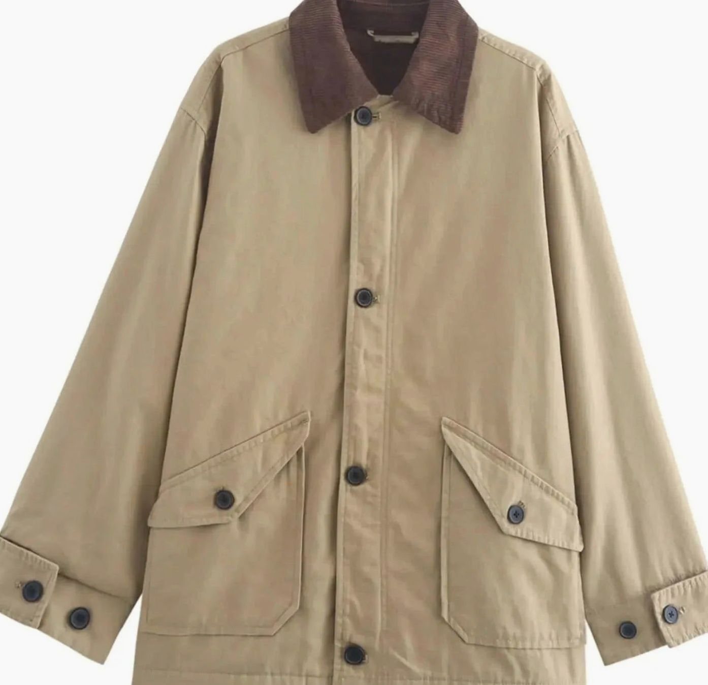 Women's Corduroy-Collar Mid-Season Relaxed Jacket - Khaki