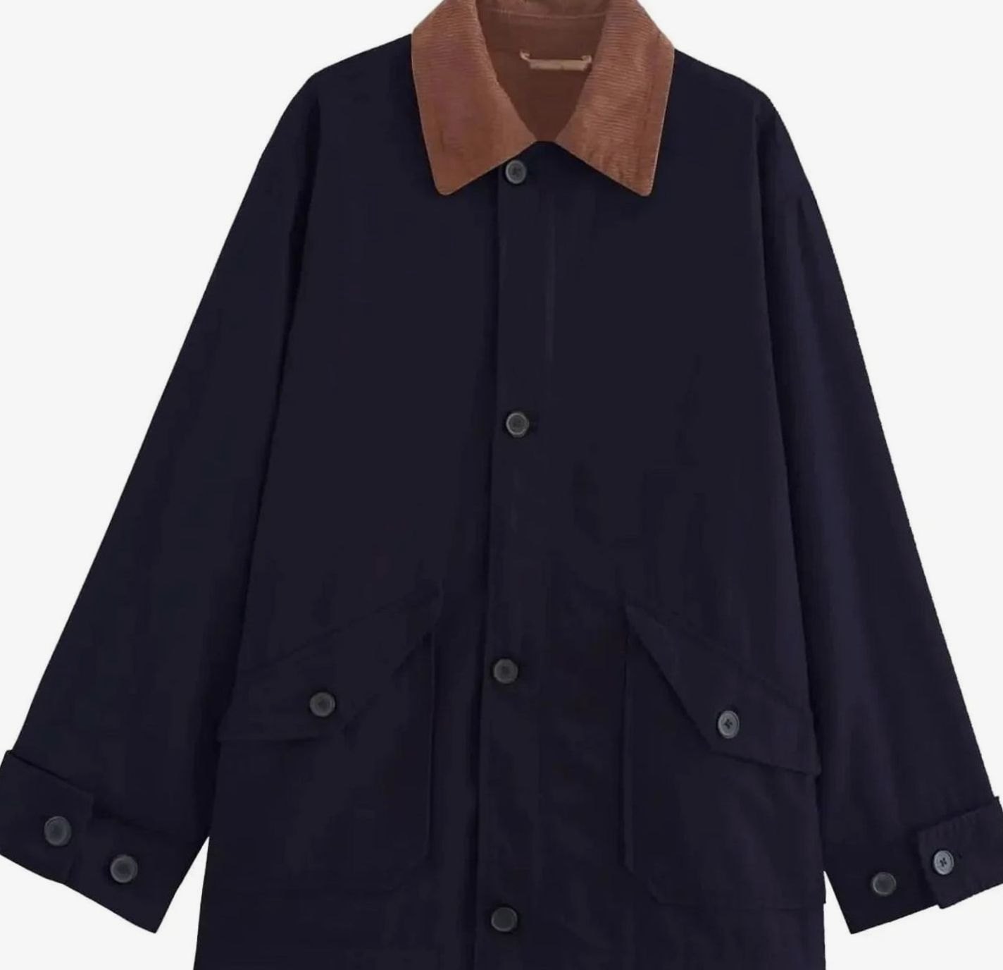 Women's Corduroy-Collar Mid-Season Relaxed Jacket - Dark Blue