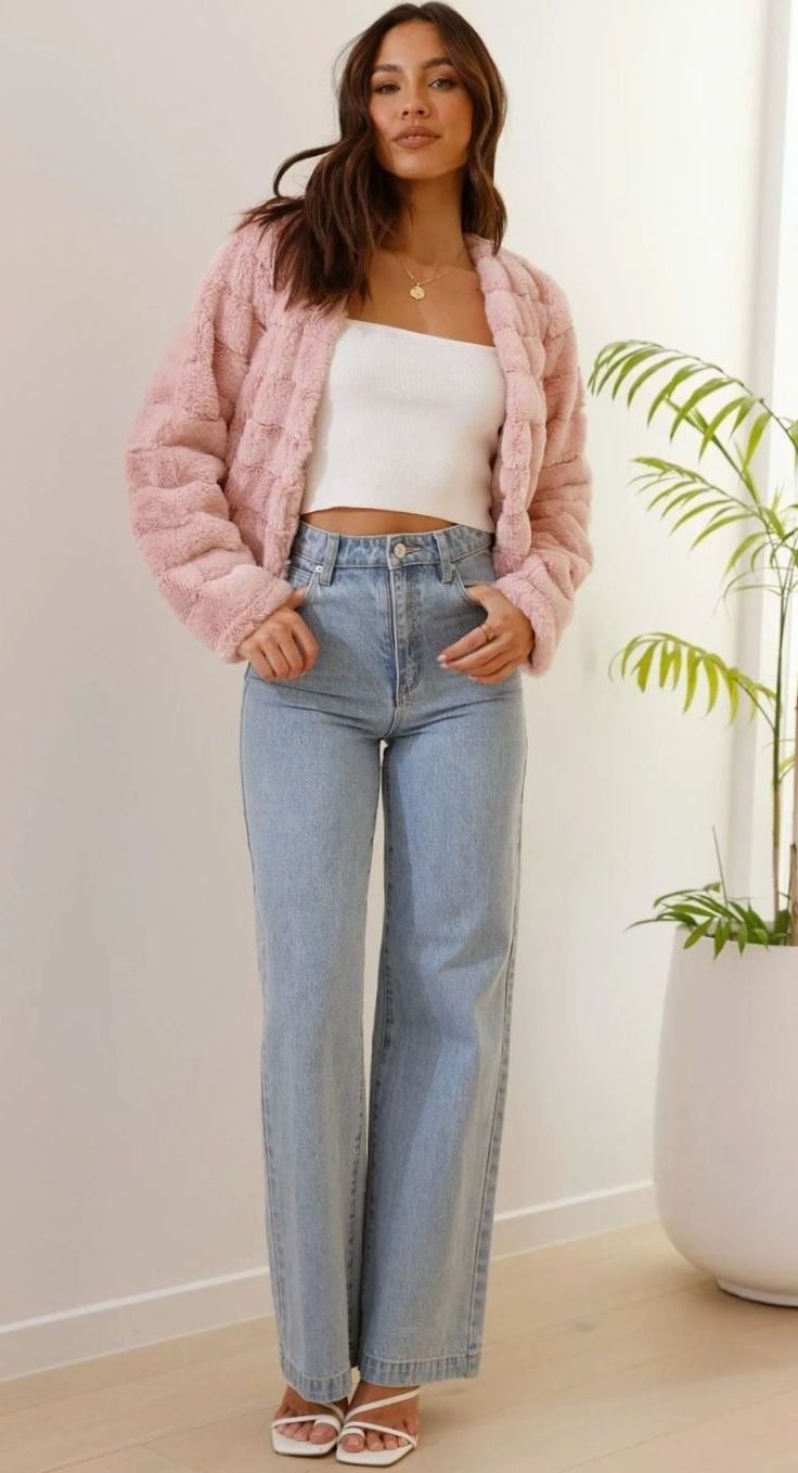 Women's Cropped Open-Collar Faux Fur Jacket