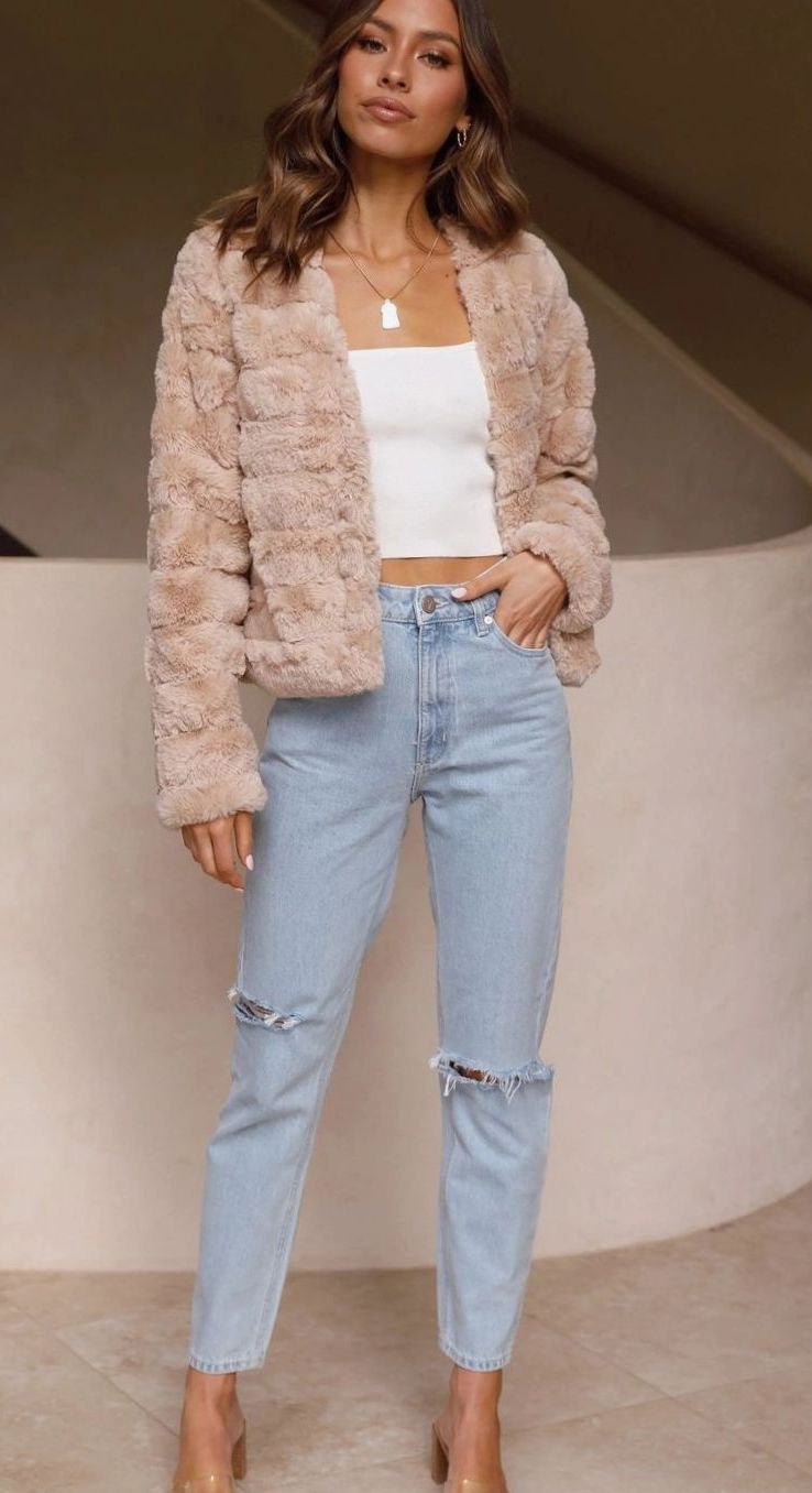 Women's Cropped Open-Collar Faux Fur Jacket