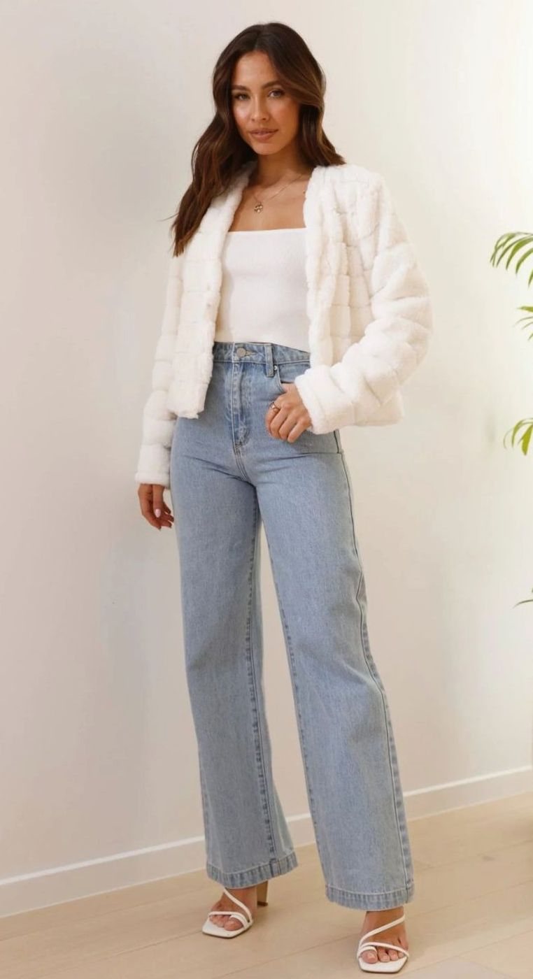 Women's Cropped Open-Collar Faux Fur Jacket