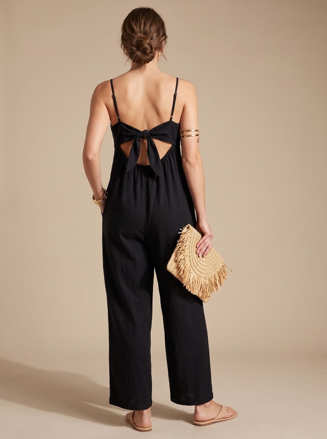 Women's Cutout Wide-Leg Spaghetti-Strap Jumpsuit