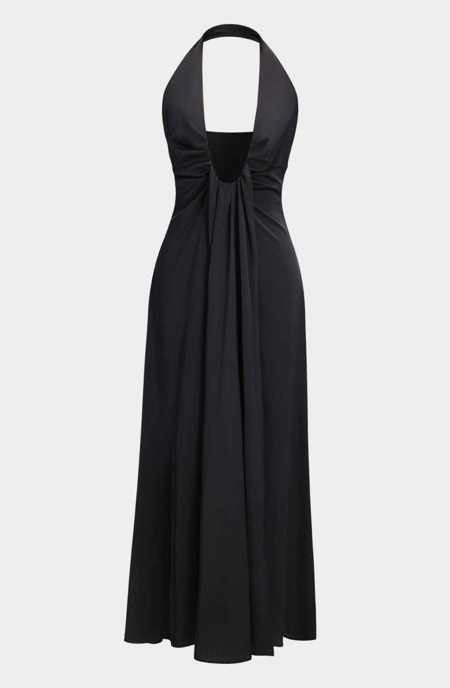 Women's Deep V-Halterneck Draped Maxi Evening Dress - Black
