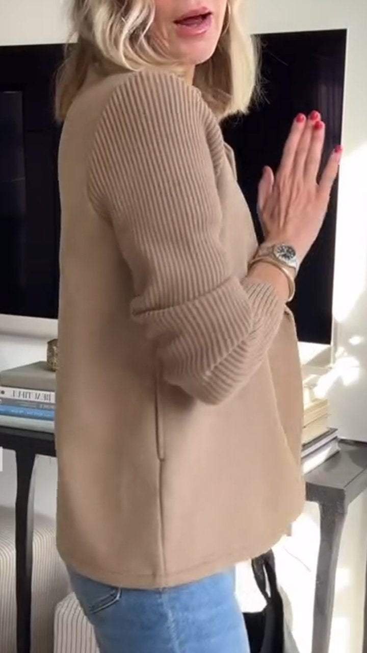 Women's Double Breasted Blazer Knit Sleeves Tailored Fit