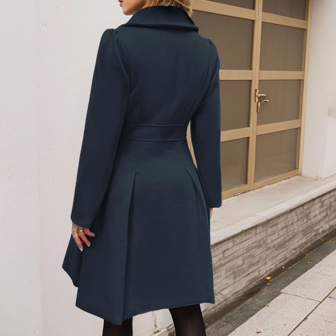 Women's Double-Breasted Fit-and-Flare Longline Wool-Blend Coat
