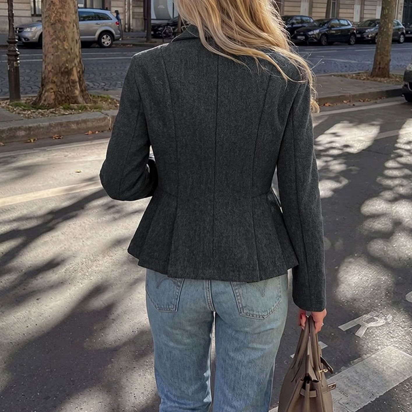 Women's Double-Breasted Peplum Long Sleeve Blazer Jacket