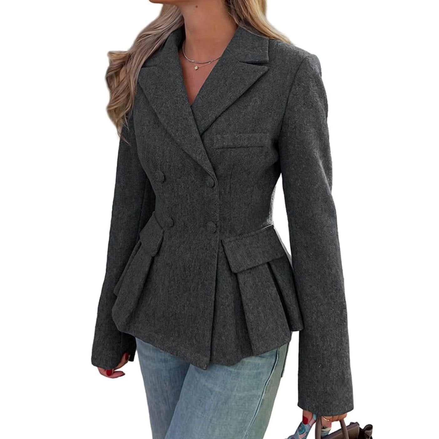 Women's Double-Breasted Peplum Long Sleeve Blazer Jacket