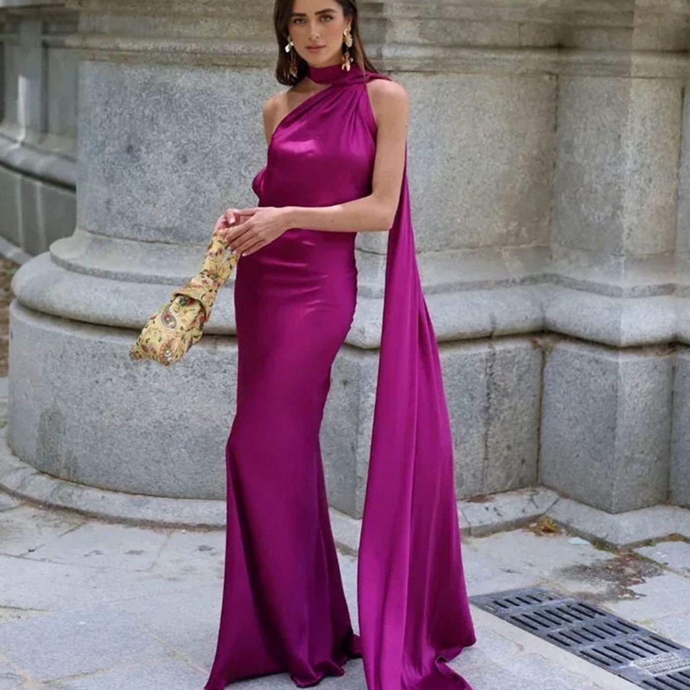 Women's Draped One-Shoulder Formal Maxi Dress - Purple