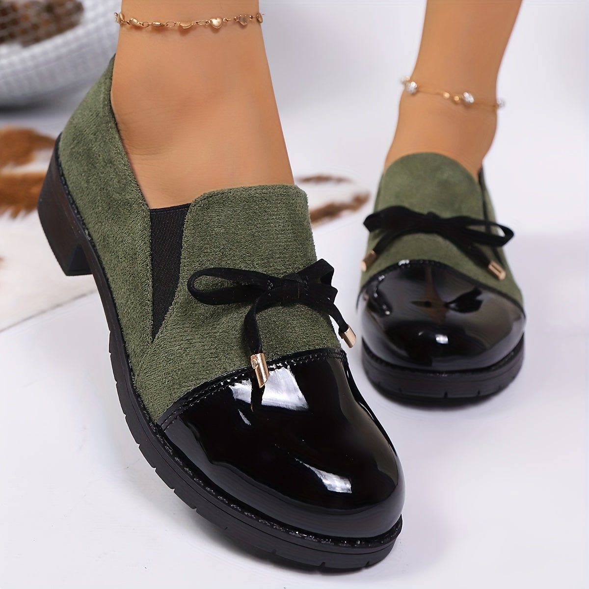 Women's Elegant Loafers Slip-On Comfort Tassel Black - Green Black