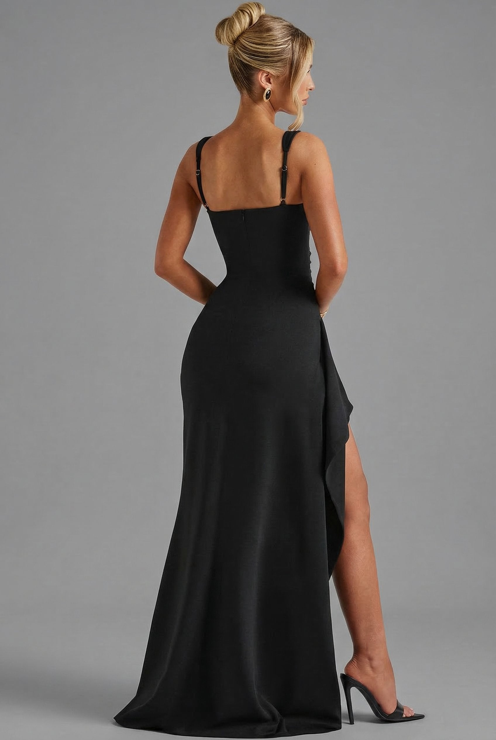 Women's Elegant Open-Back Bodycon Slip Maxi Dresses Leg Split