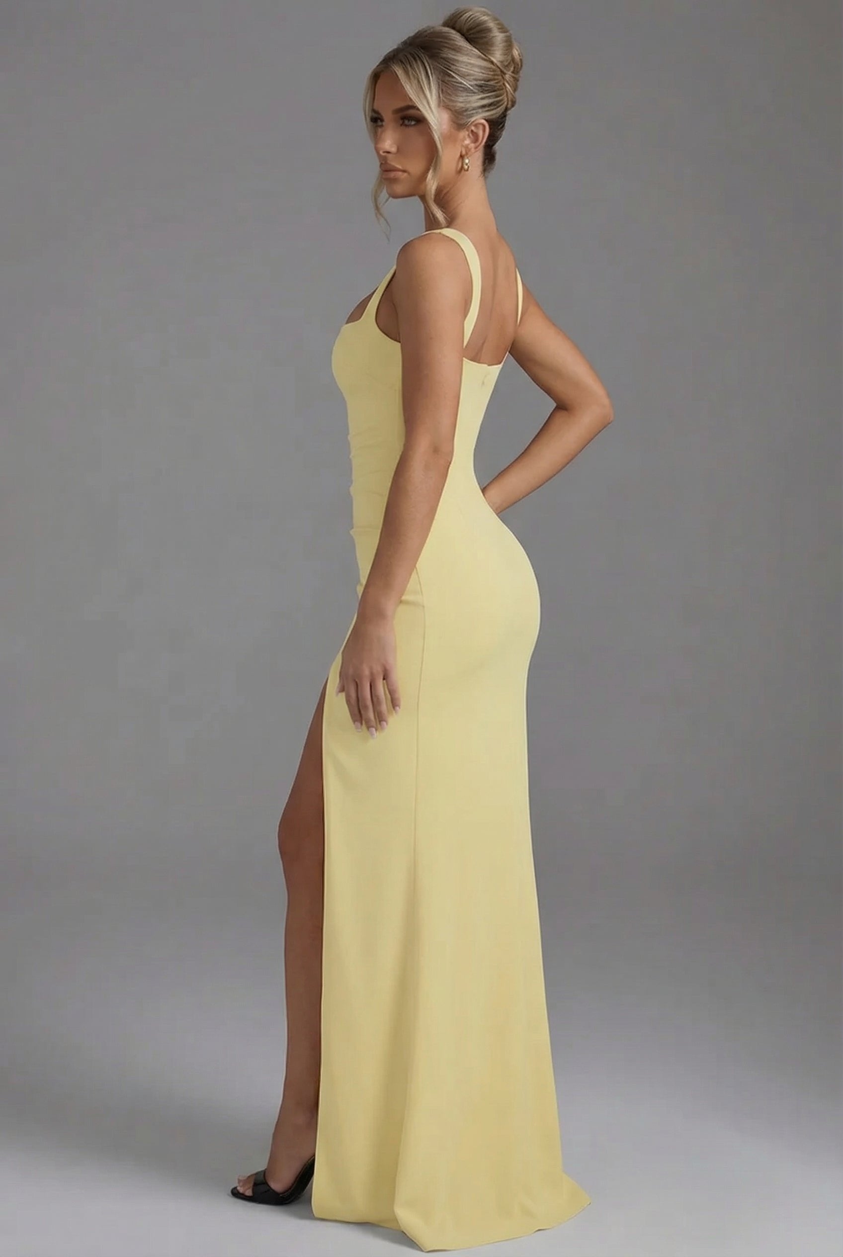 Women's Elegant Open-Back Bodycon Slip Maxi Dresses Leg Split