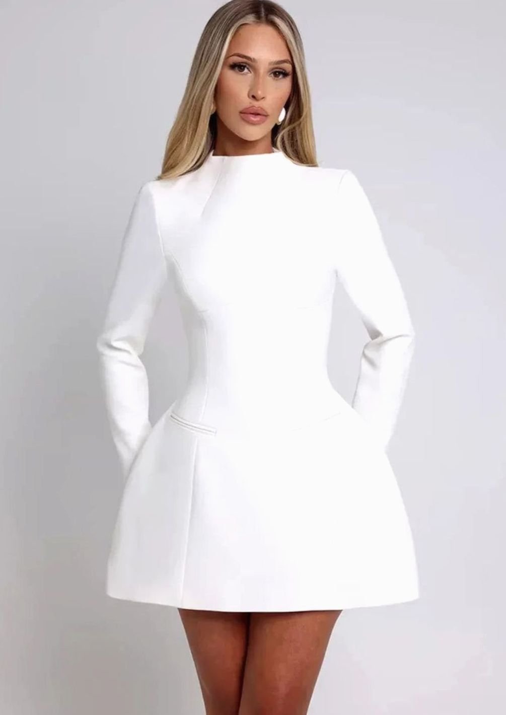 Women's Flared Mini Dress Long Bell Sleeves Open Back Evening