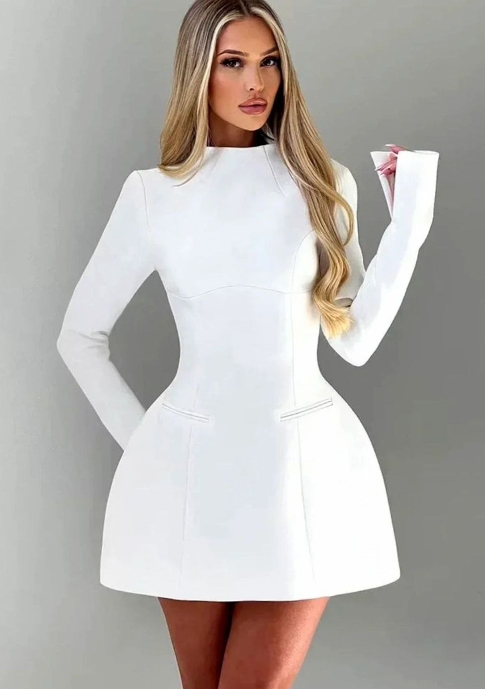 Women's Flared Mini Dress Long Bell Sleeves Open Back Evening