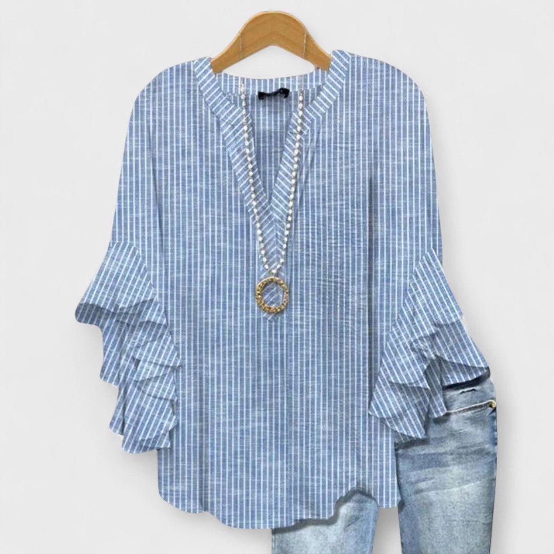Women's Floral Blouse Ruffled Sleeves Lightweight - Blue
