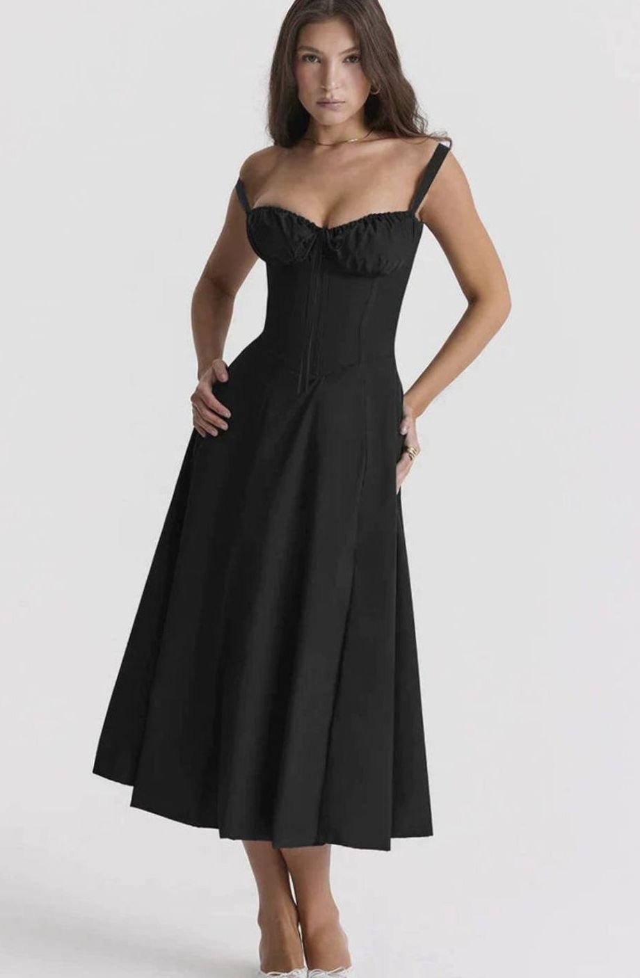 Women's Floral Bustier Midi Sundress Side Slit Skirt