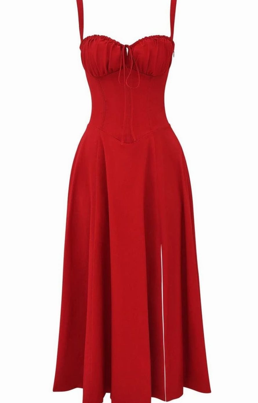 Women's Floral Bustier Midi Sundress Side Slit Skirt