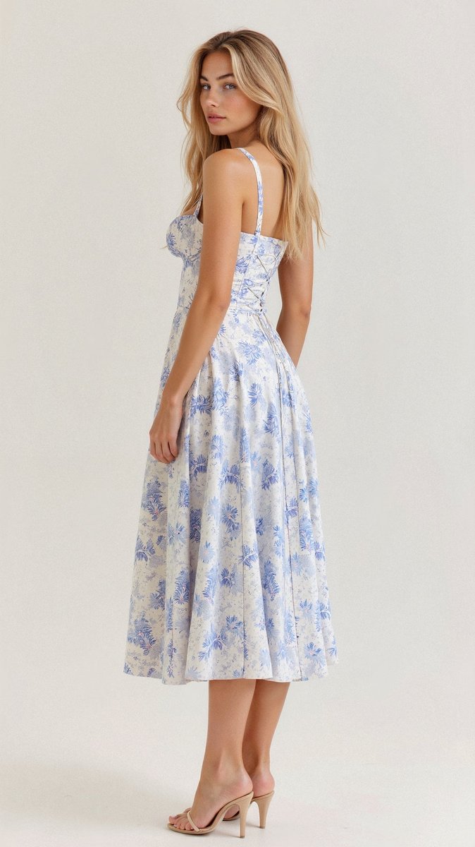 Women's Floral Corset Midi Summer Dress Jumpsuit Slit Skirt